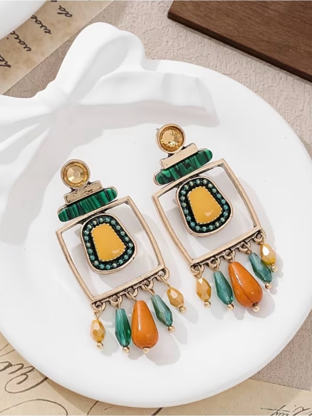 Tumeric & Peacock Green Earrings 🦚 - Picture 1 of 1